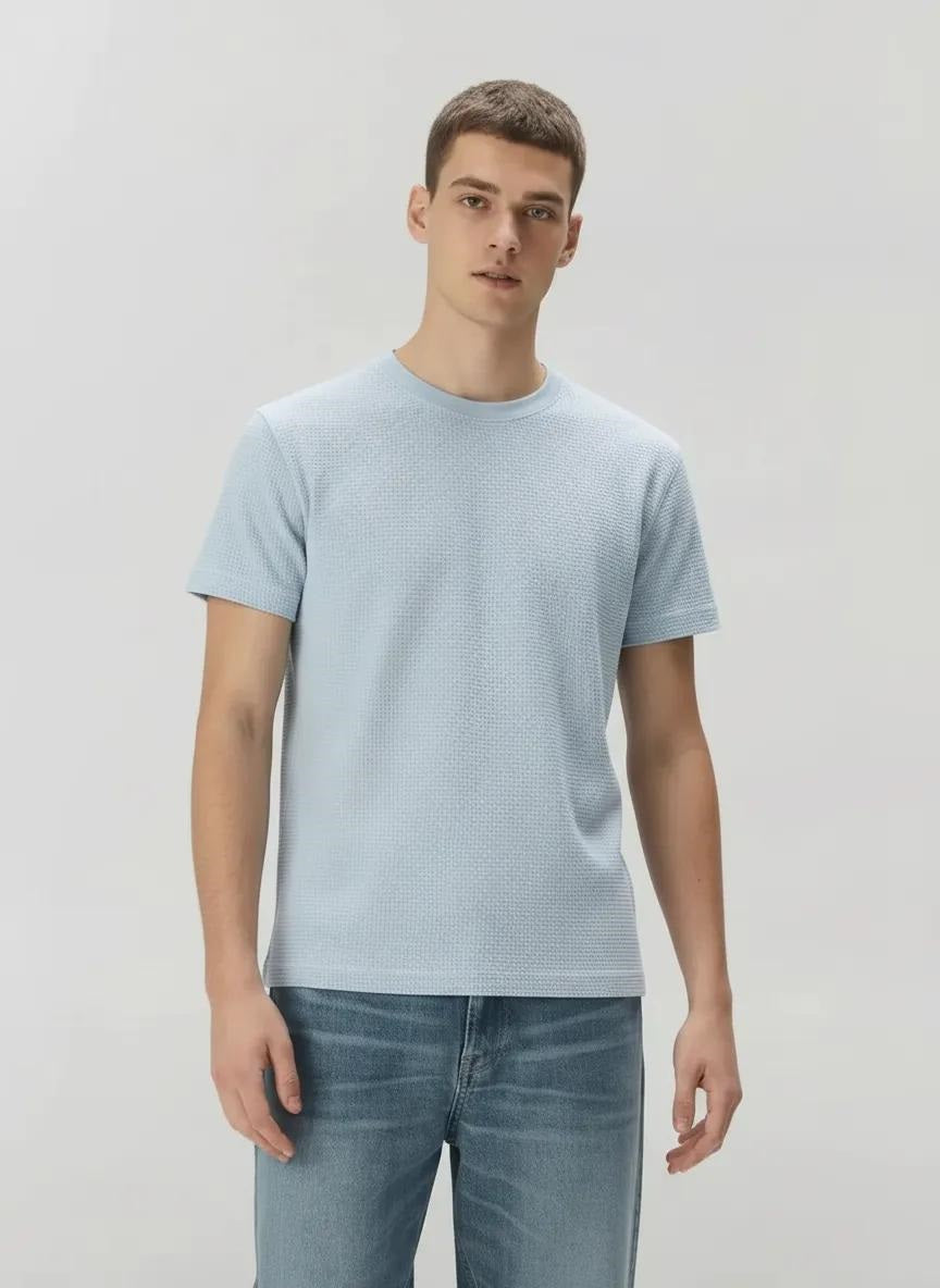 Men Sky Solid Round Neck T-shirt