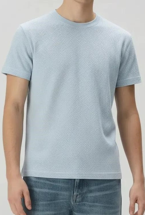 Men Sky Solid Round Neck T-shirt