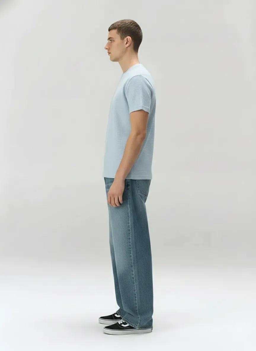 Men Sky Solid Round Neck T-shirt