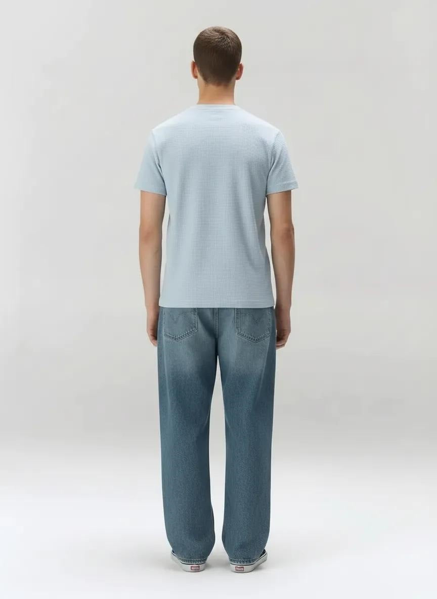 Men Sky Solid Round Neck T-shirt
