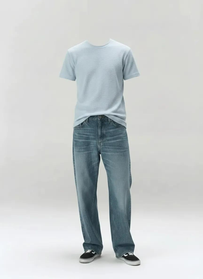 Men Sky Solid Round Neck T-shirt