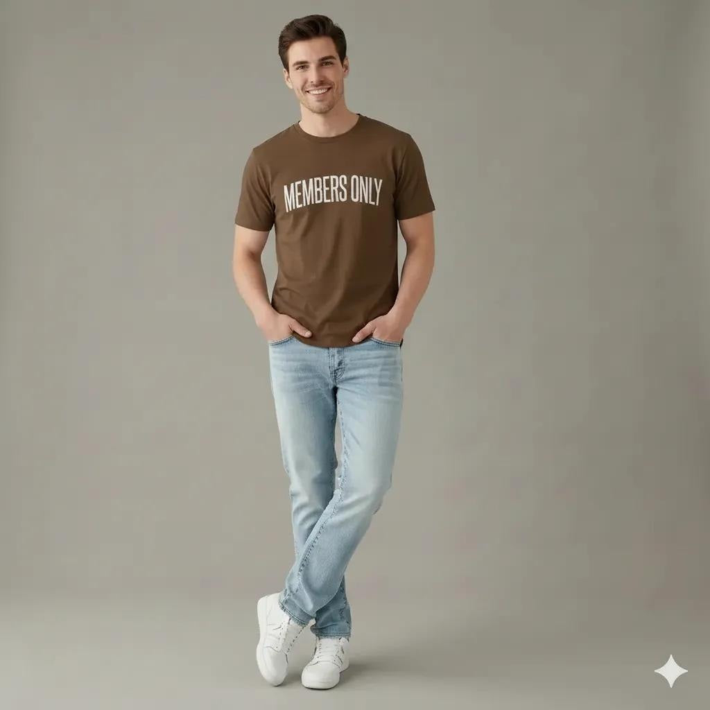 Men Tan Typography Printed T-shirt