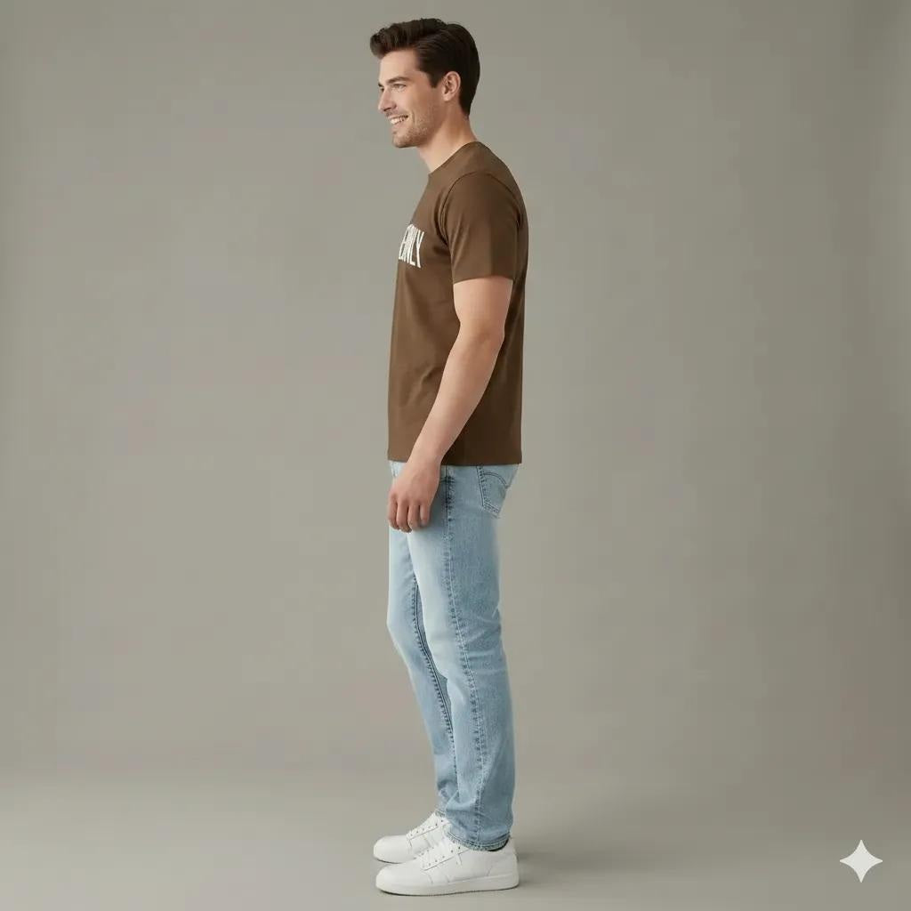 Men Tan Typography Printed T-shirt