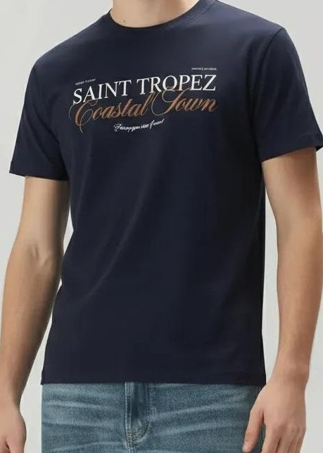 Men Navy Typography Printed T-shirt