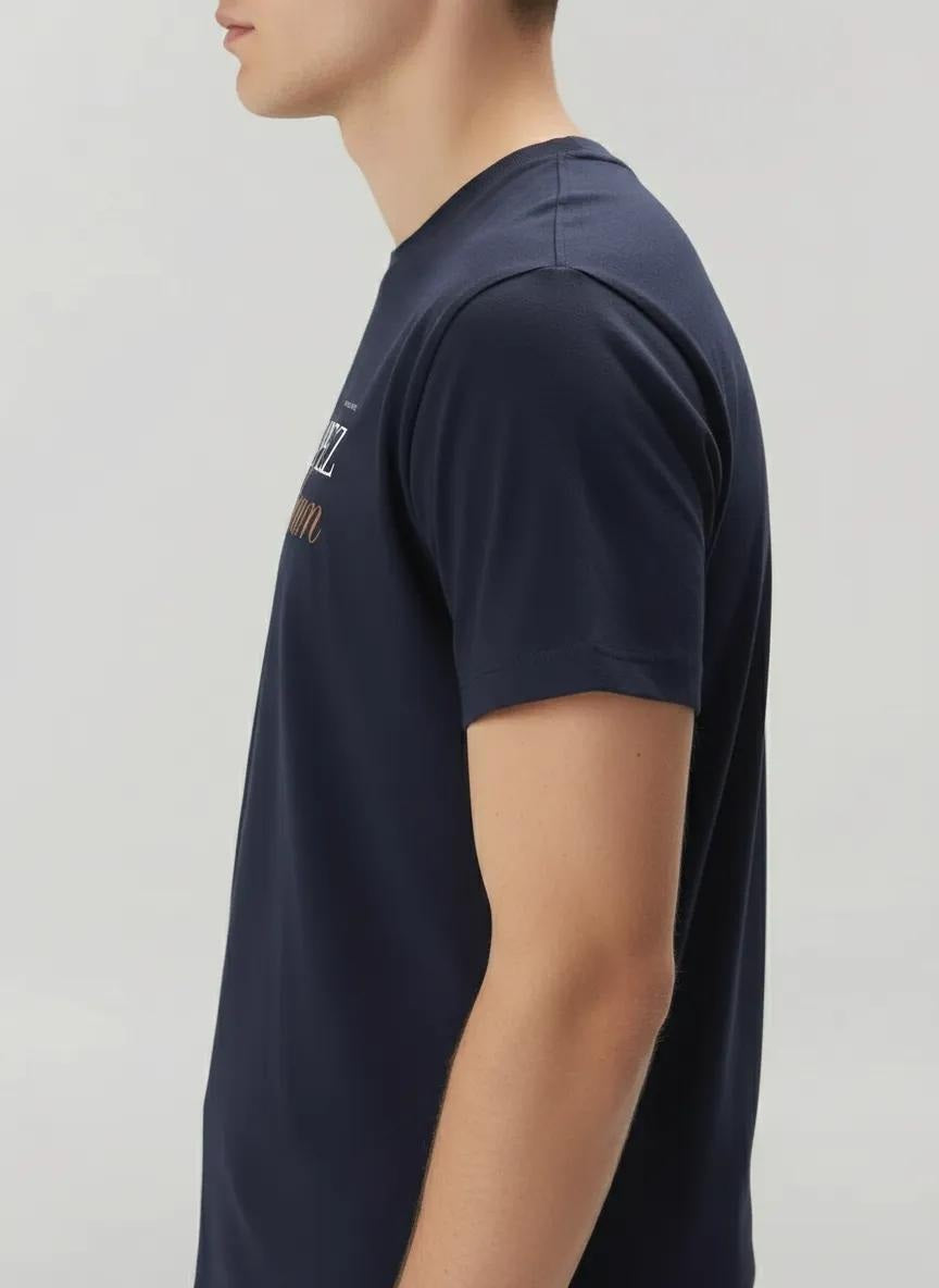Men Navy Typography Printed T-shirt