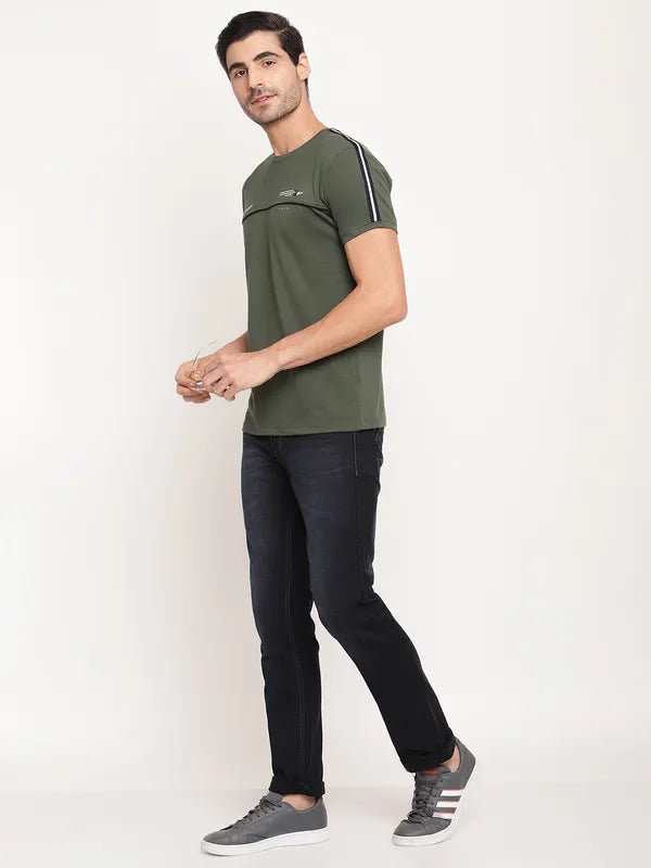 Octave Men Olive Green Typography Printed Regular-Fit T-Shirt