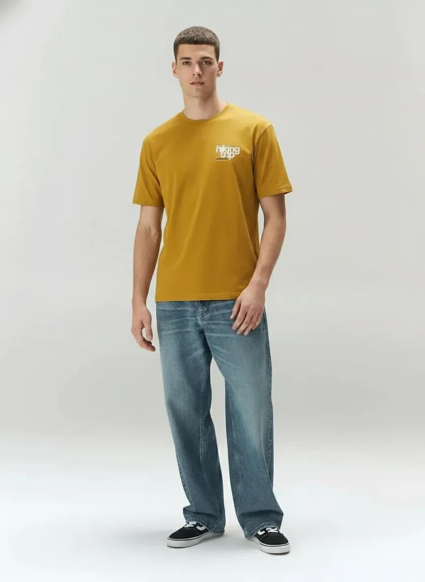 Men Mustard Typography Printed T-shirt