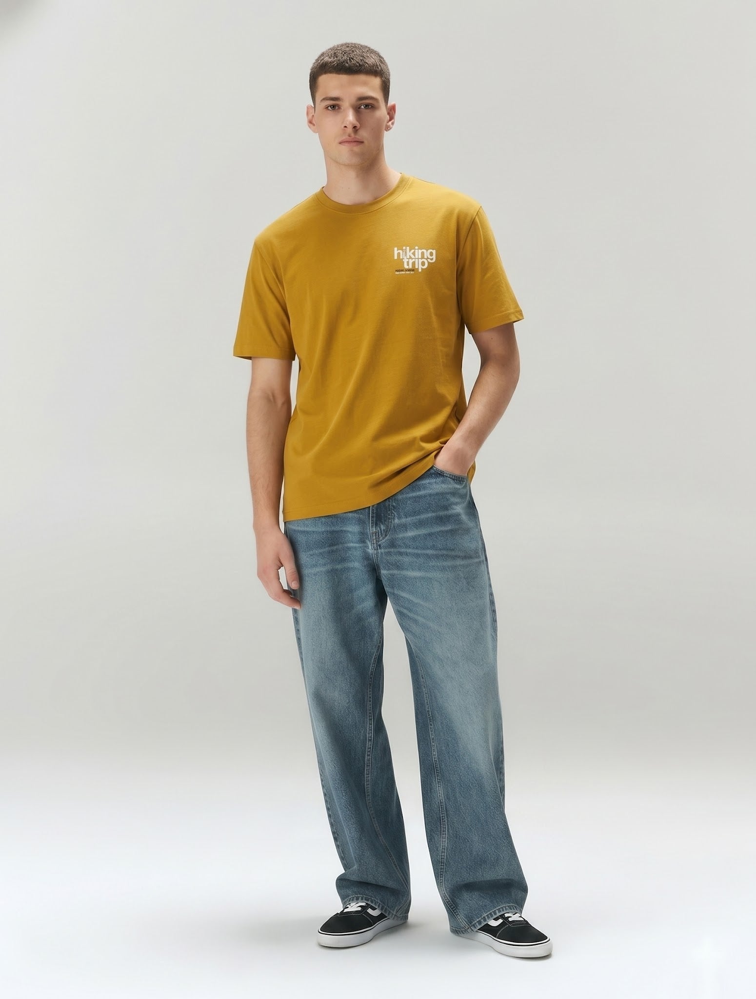 Men Mustard Typography Printed T-shirt