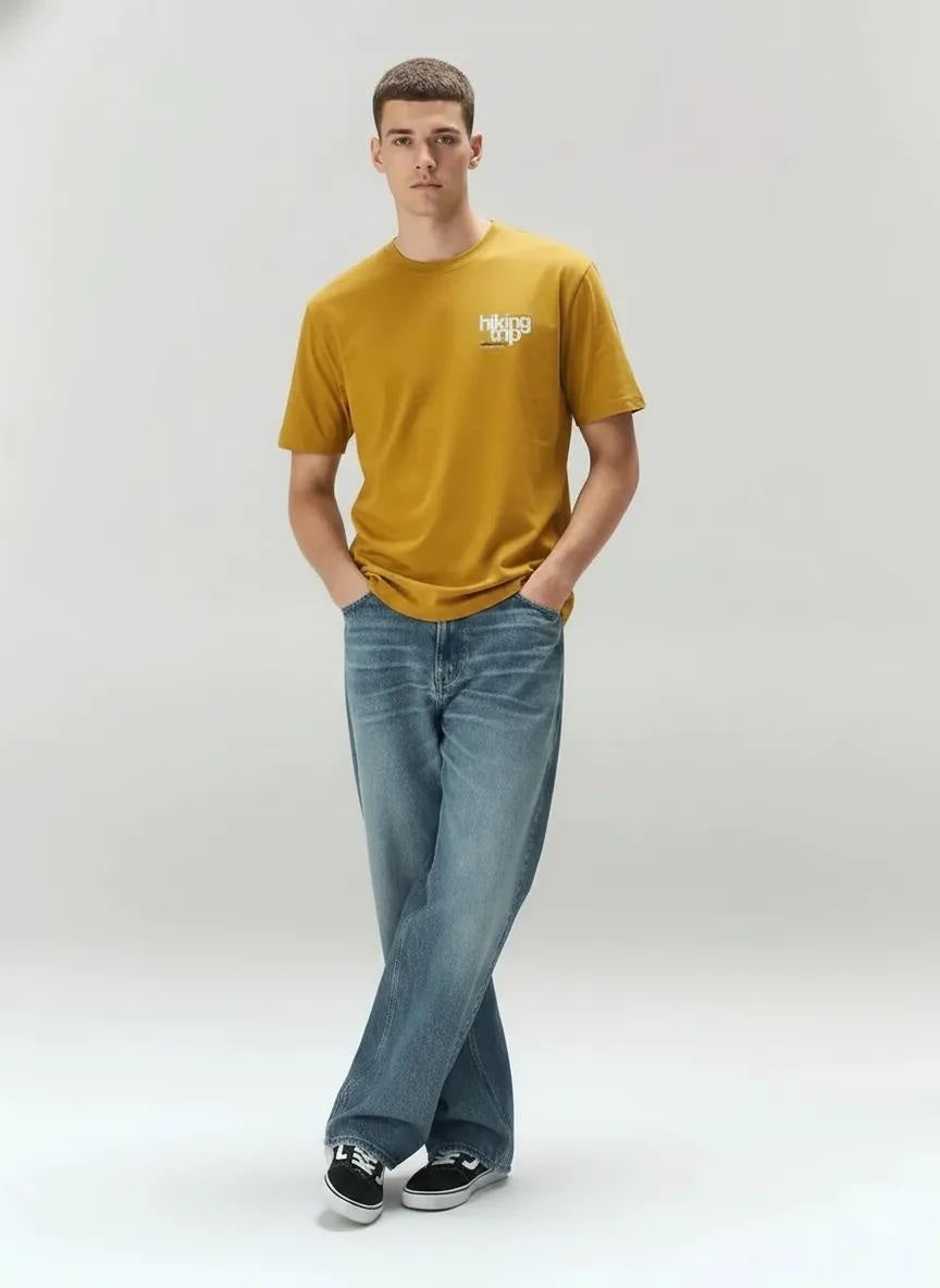 Men Mustard Typography Printed T-shirt