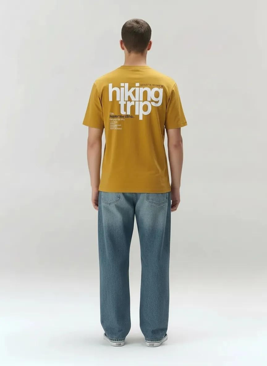 Men Mustard Typography Printed T-shirt
