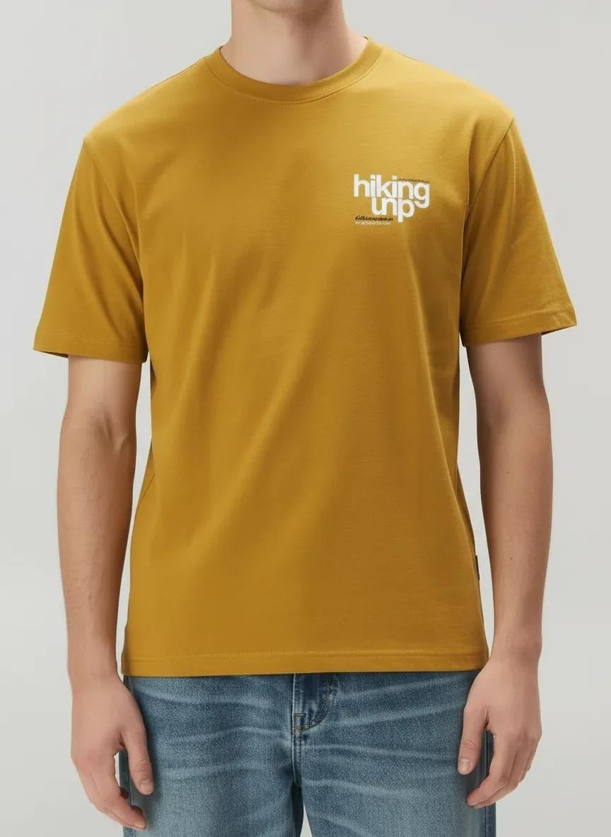 Men Mustard Typography Printed T-shirt
