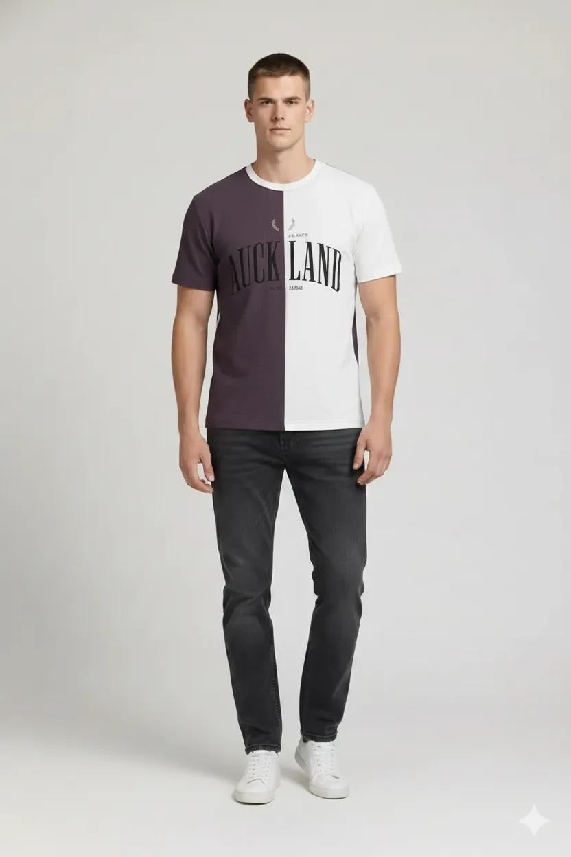 Men  Black Currant Typography Colourblocked T-shirt