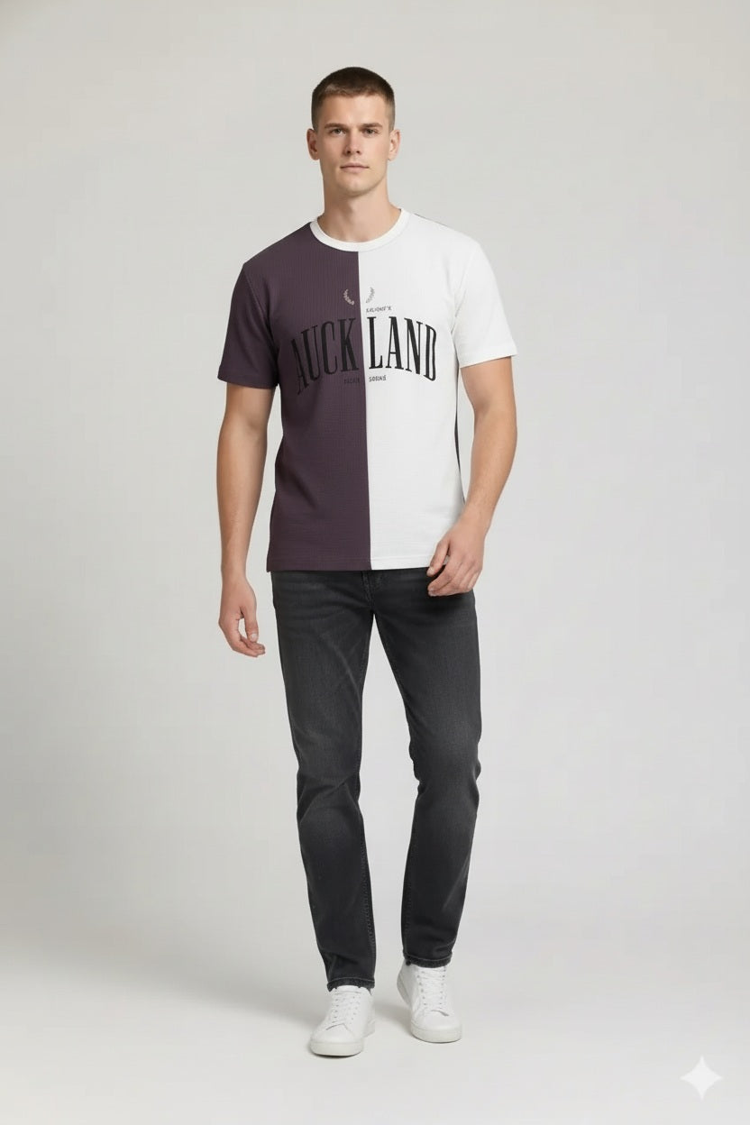 Men  Black Currant Typography Colourblocked T-shirt