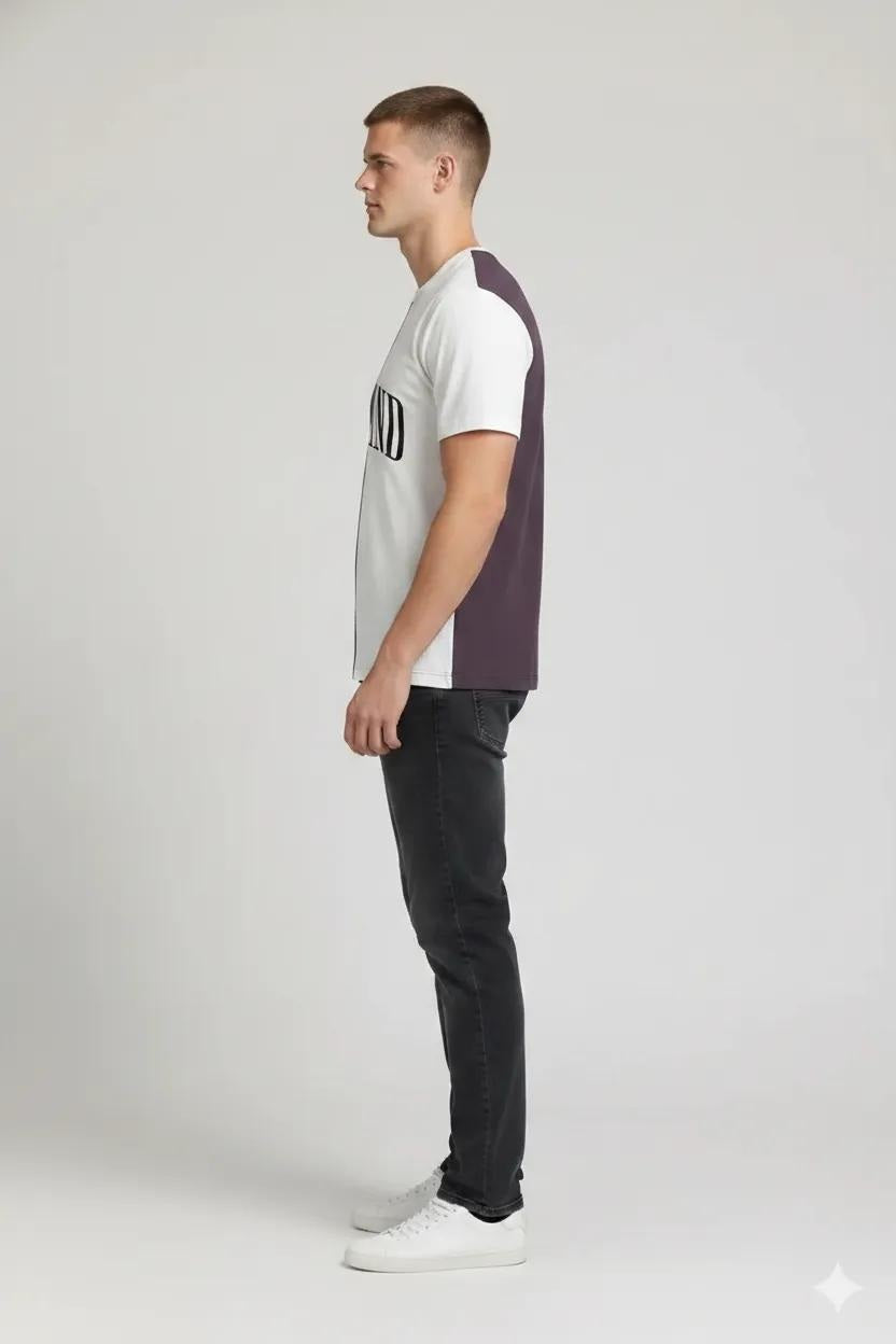 Men  Black Currant Typography Colourblocked T-shirt