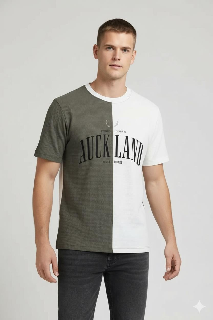 Men Olive Typography Colourblocked T-shirt