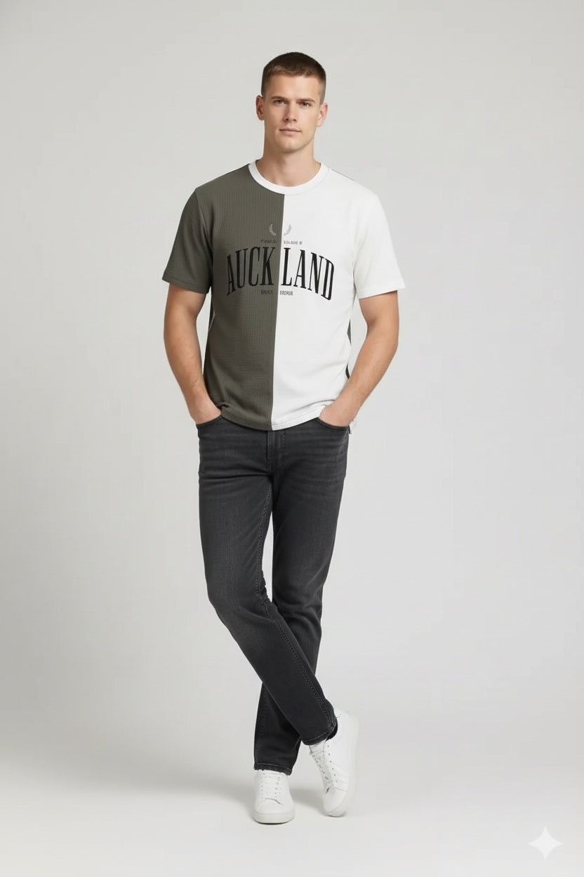 Men Olive Typography Colourblocked T-shirt