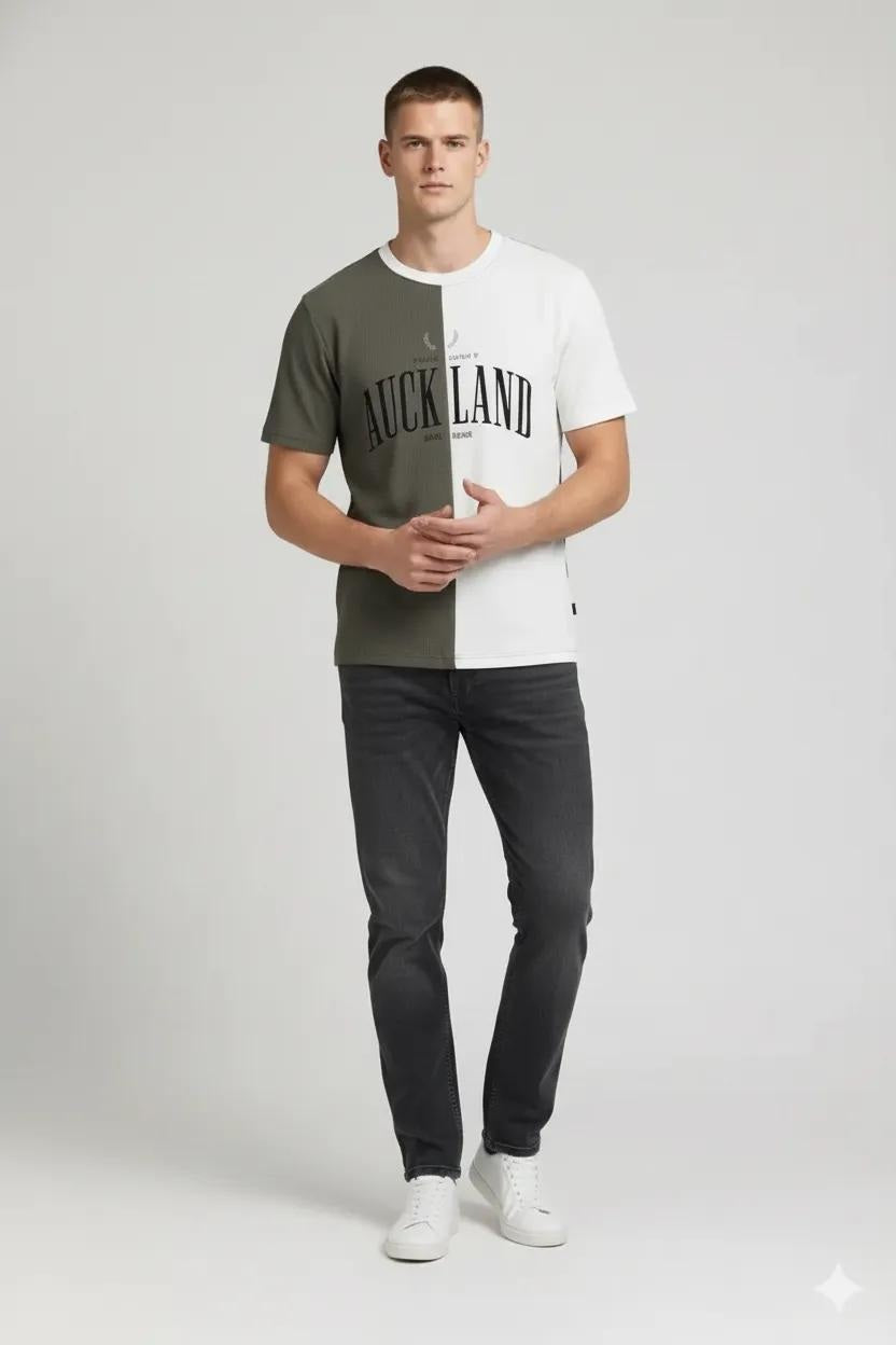 Men Olive Typography Colourblocked T-shirt