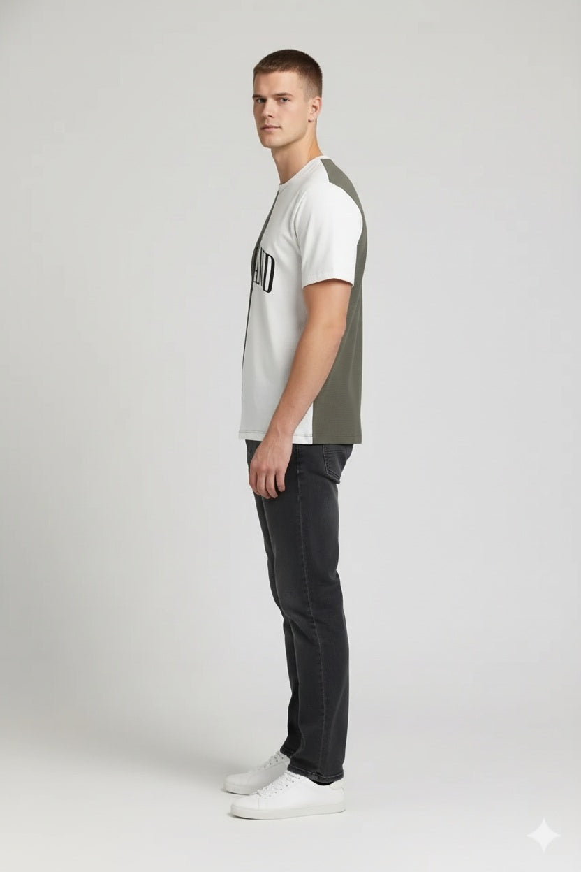 Men Olive Typography Colourblocked T-shirt
