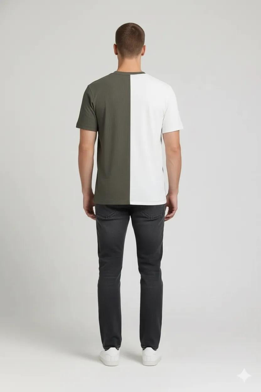 Men Olive Typography Colourblocked T-shirt