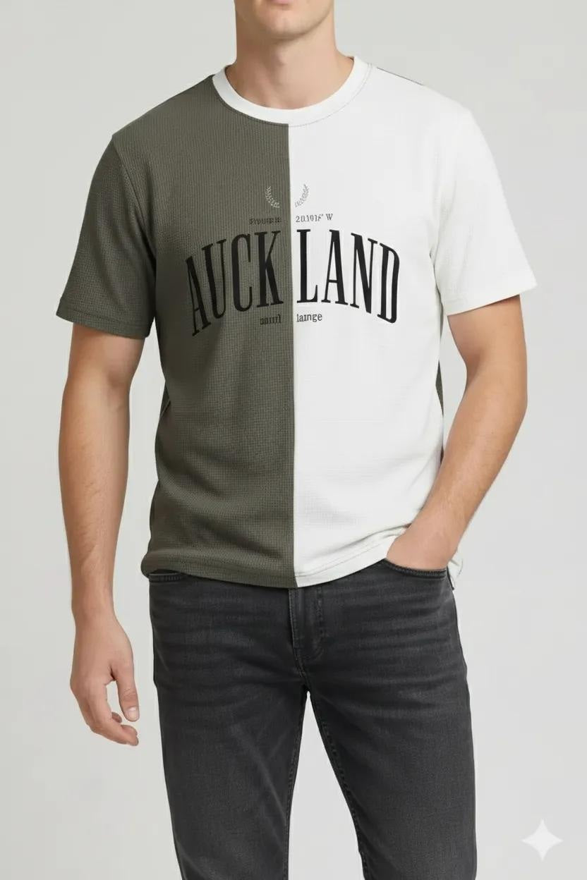 Men Olive Typography Colourblocked T-shirt