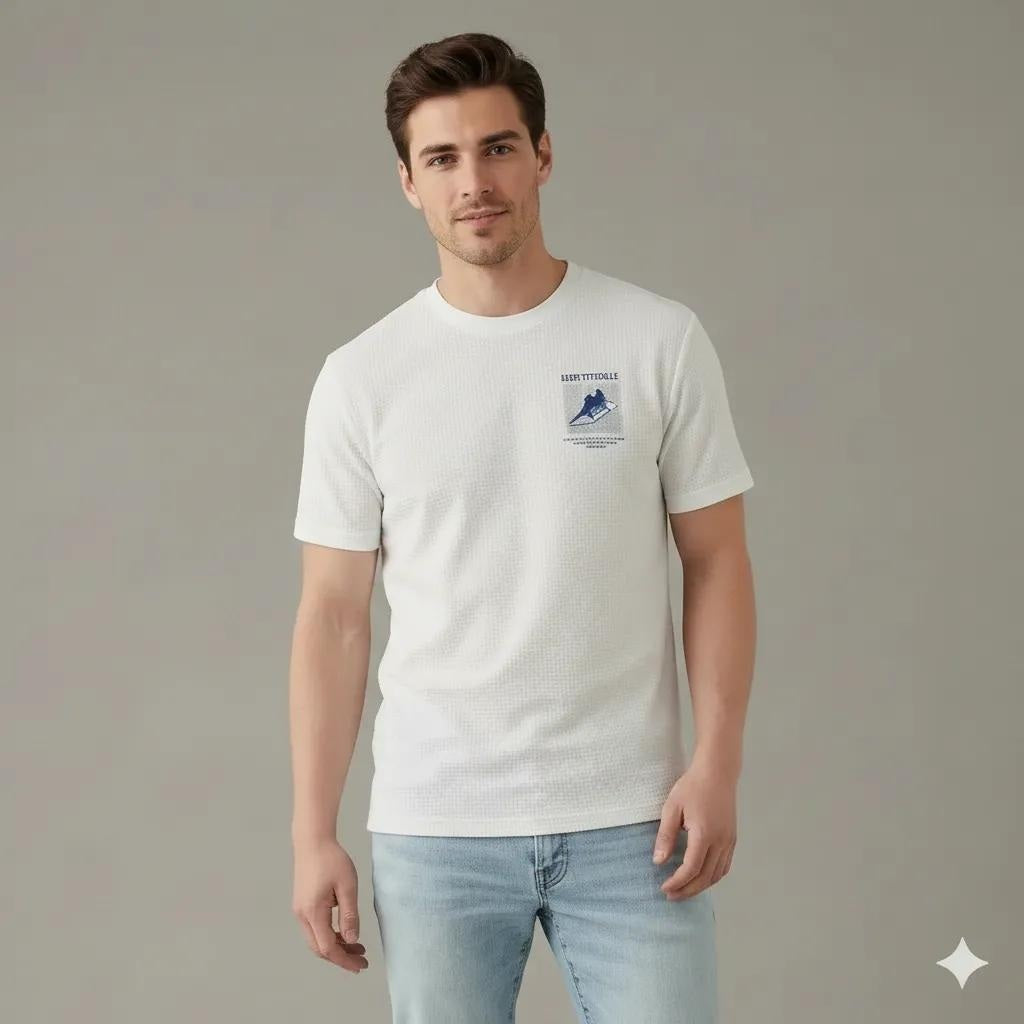 Men Off White Printed Round Neck  T-shirt