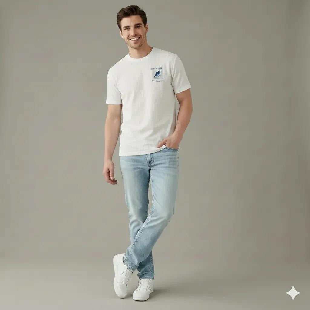 Men Off White Printed Round Neck  T-shirt