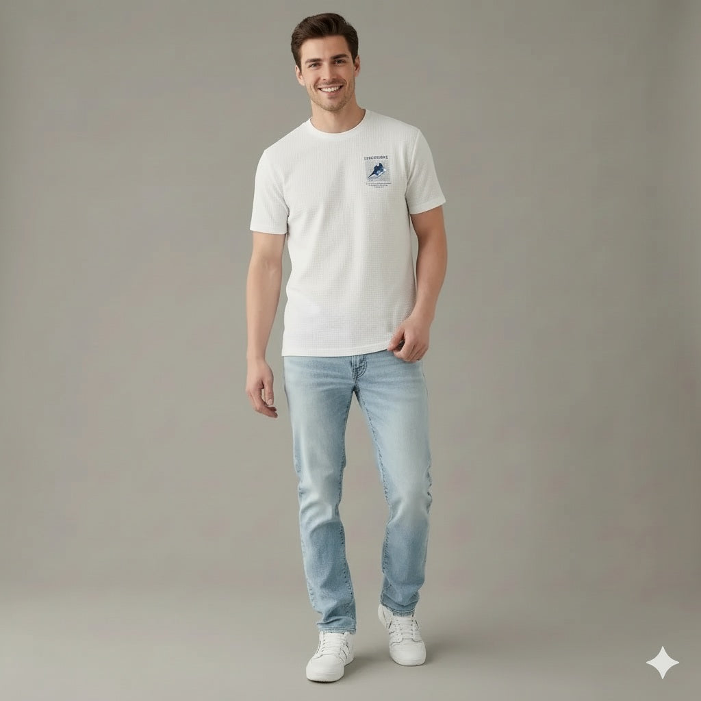 Men Off White Printed Round Neck  T-shirt