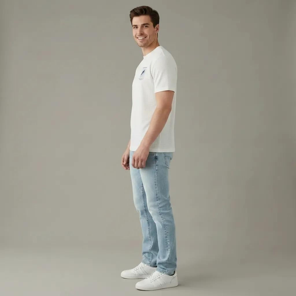 Men Off White Printed Round Neck  T-shirt