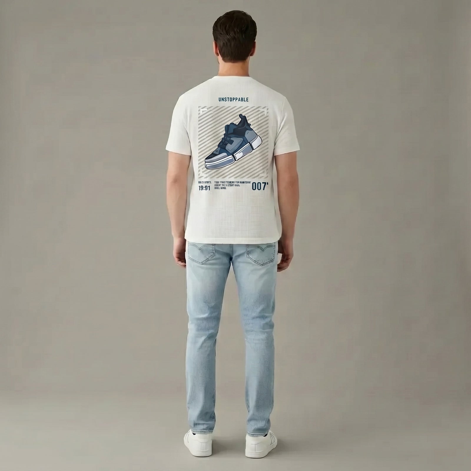 Men Off White Printed Round Neck  T-shirt