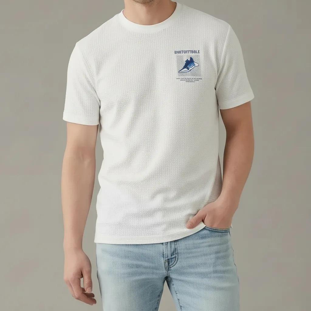 Men Off White Printed Round Neck  T-shirt