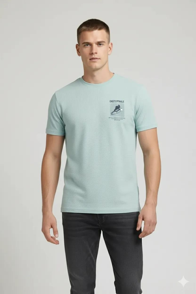 Men Sky Light Striped Polo Collar T-shirt