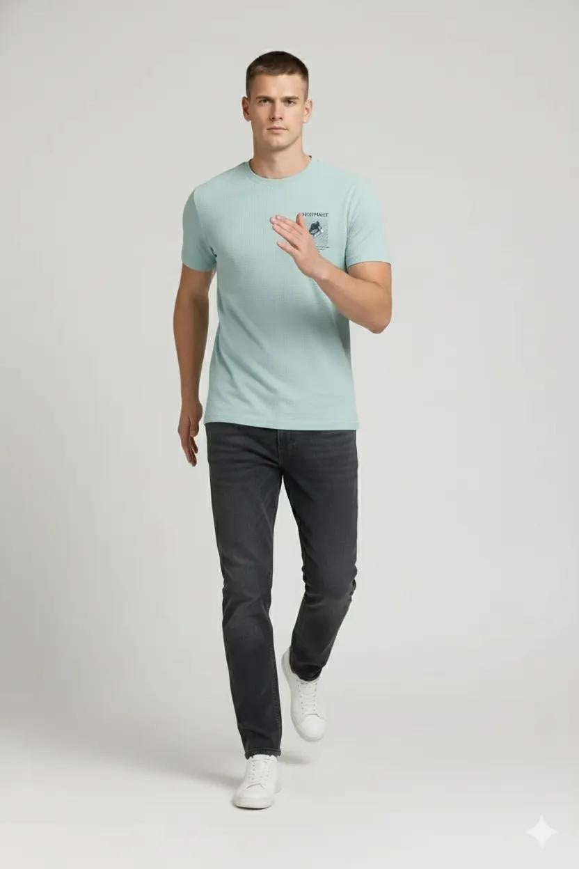 Men Sky Light Striped Polo Collar T-shirt