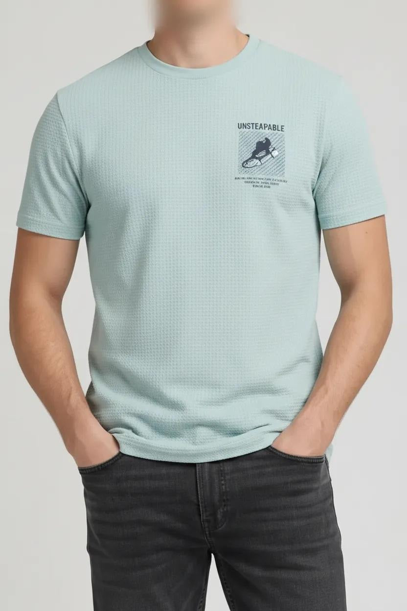 Men Sky Light Striped Polo Collar T-shirt
