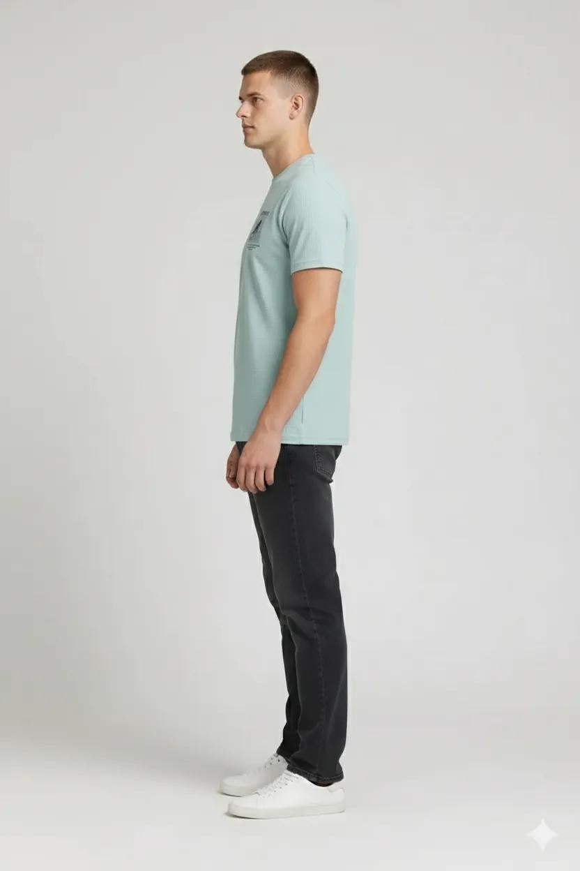 Men Sky Light Striped Polo Collar T-shirt