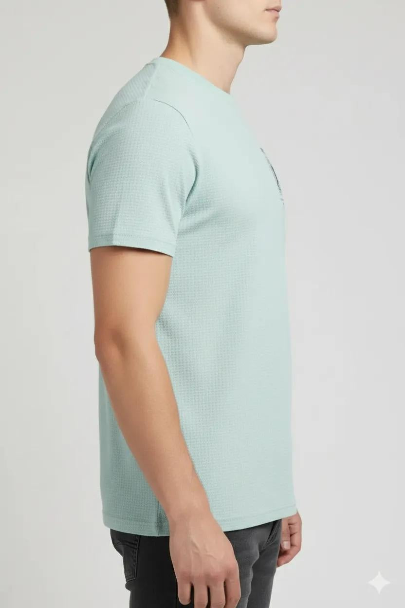 Men Sky Light Striped Polo Collar T-shirt