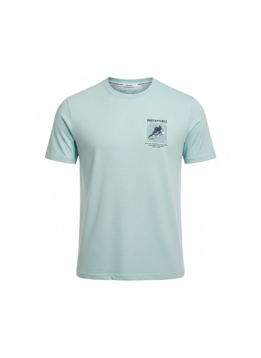 Men Sky Light Striped Polo Collar T-shirt
