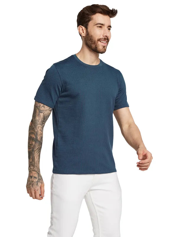 Octave Men Self  Design Round Neck  Pure Cotton T-Shirt