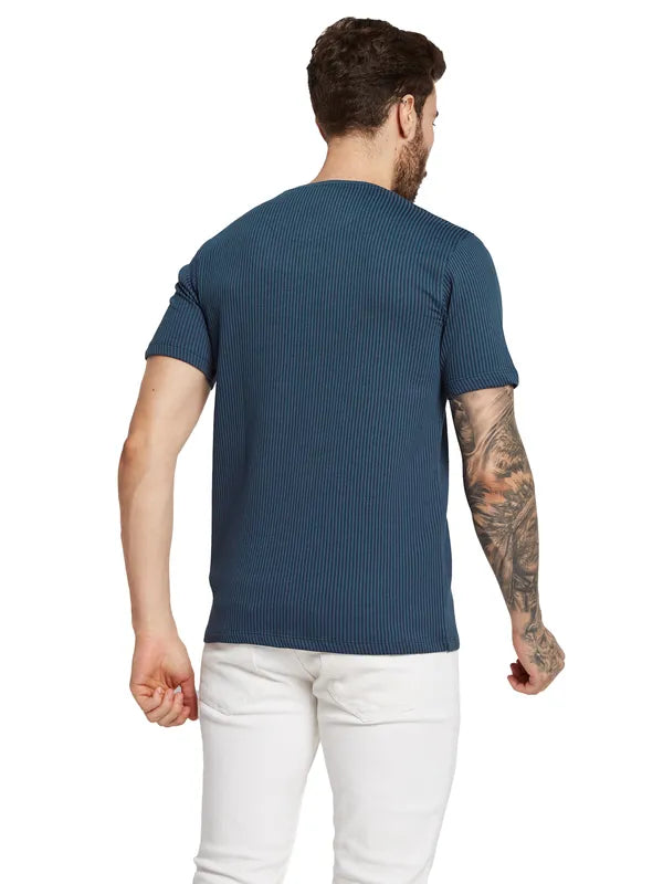 Octave Men Self  Design Round Neck  Pure Cotton T-Shirt