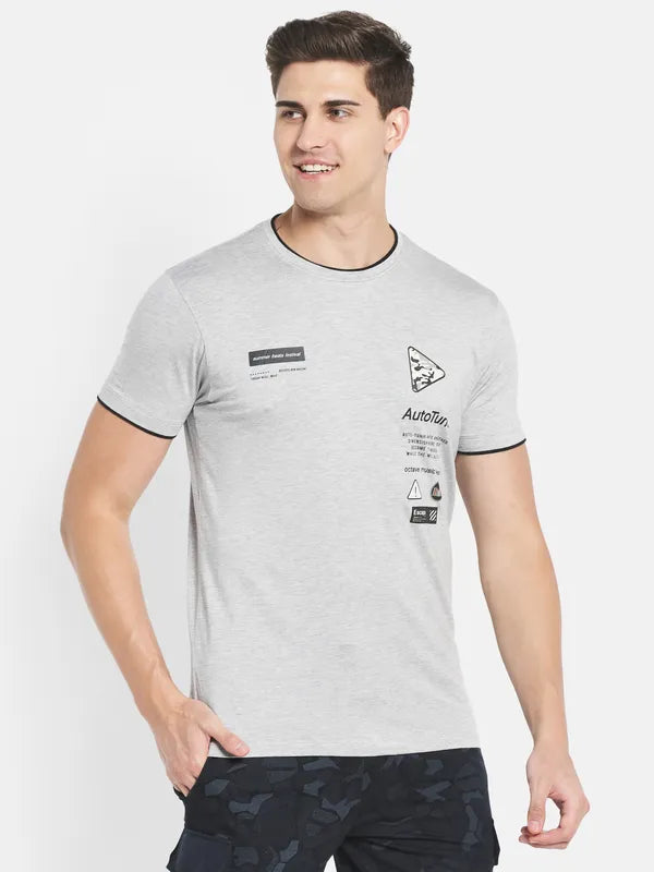 Octave Men Grey Typography Printed Applique T-Shirt