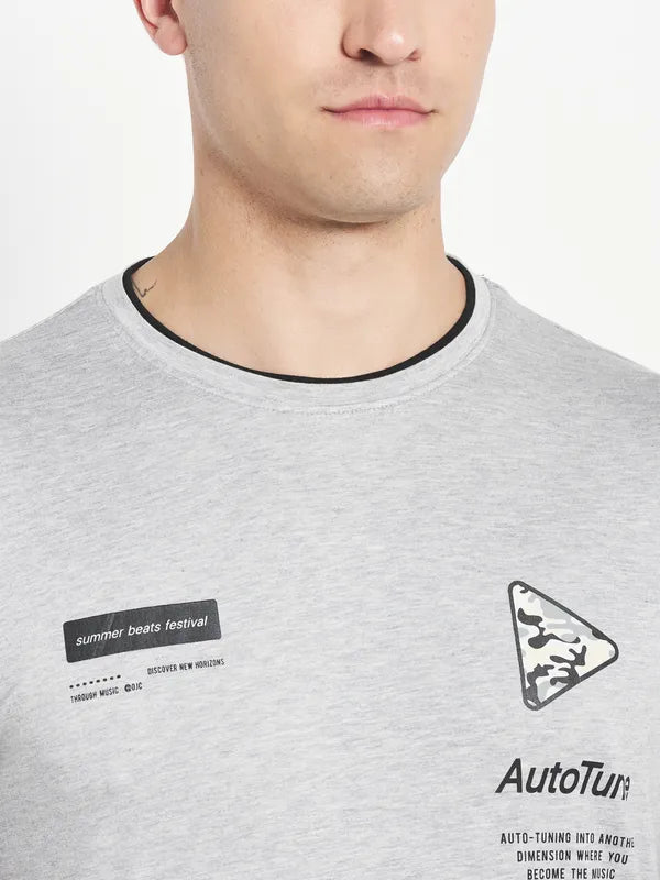 Octave Men Grey Typography Printed Applique T-Shirt