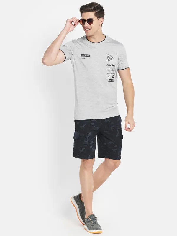 Octave Men Grey Typography Printed Applique T-Shirt