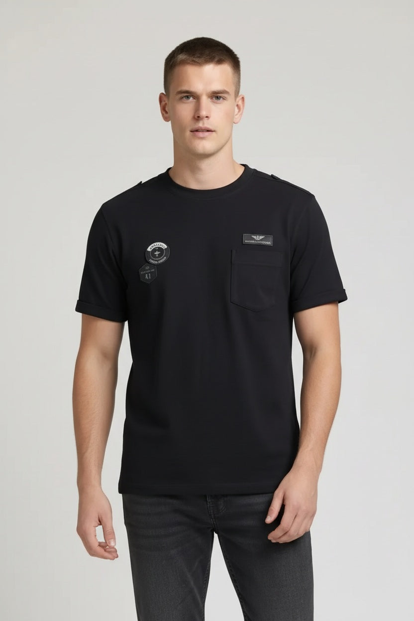 Men Black Brand Logo Pockets T-shirt