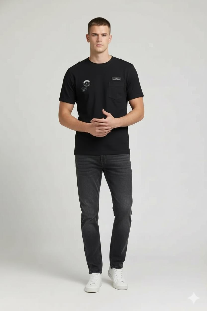 Men Black Brand Logo Pockets T-shirt
