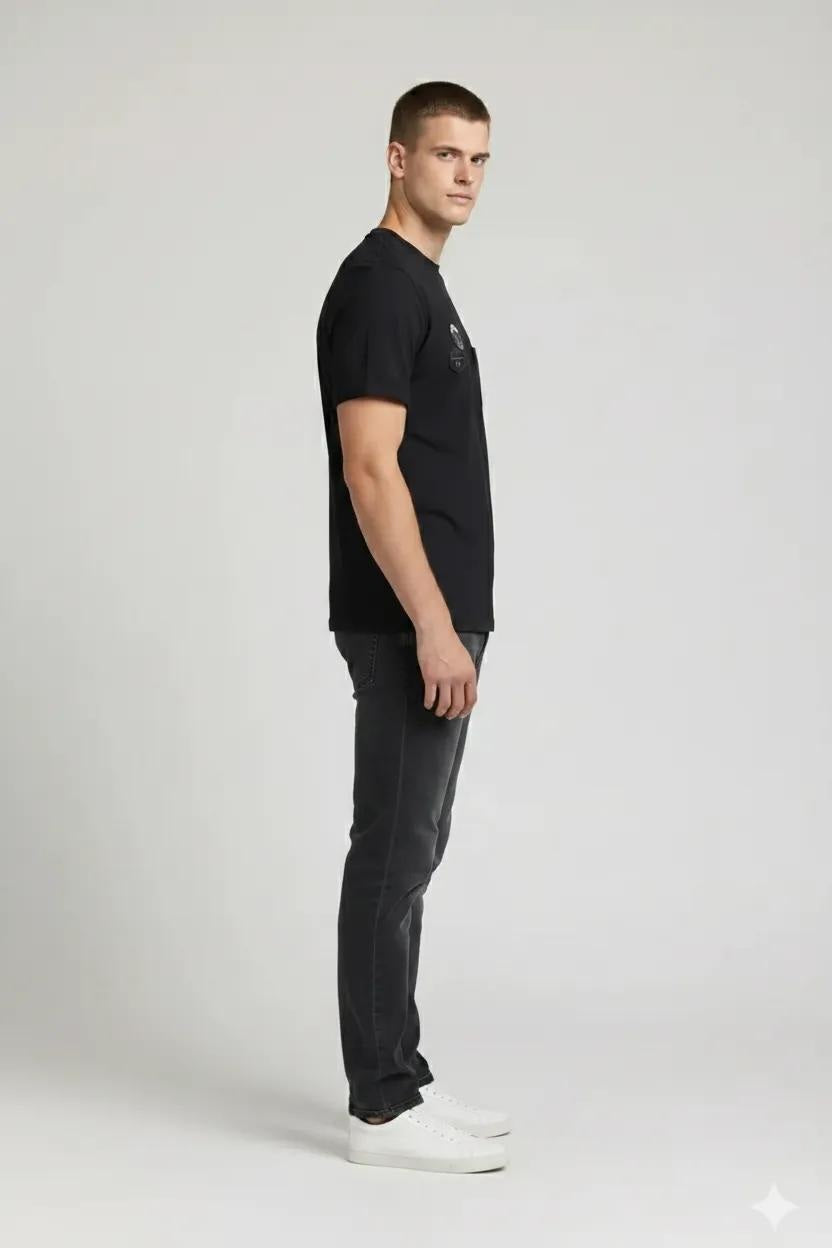 Men Black Brand Logo Pockets T-shirt