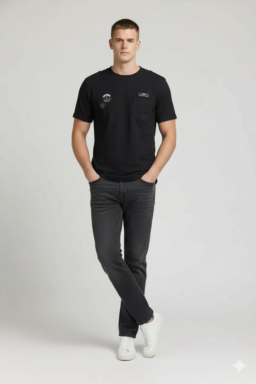 Men Black Brand Logo Pockets T-shirt