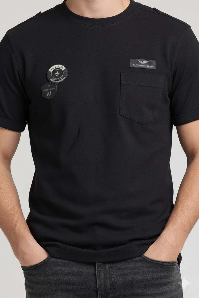 Men Black Brand Logo Pockets T-shirt