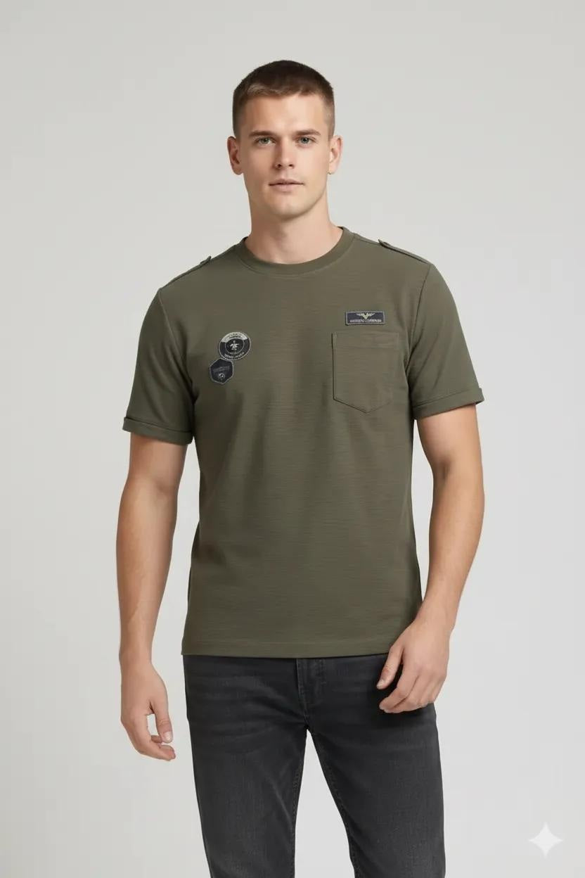 Men Olive Printed Round Neck  T-shirt