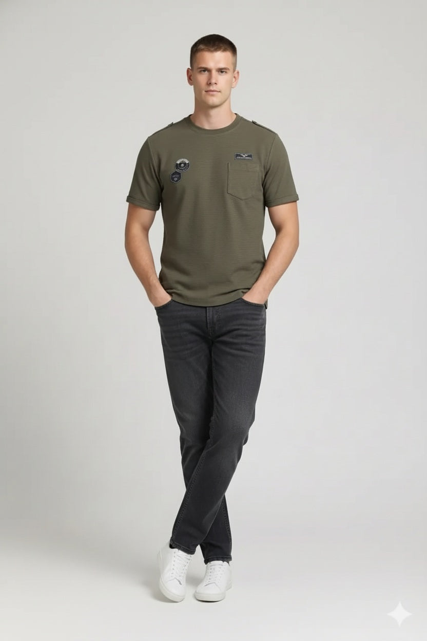 Men Olive Printed Round Neck  T-shirt