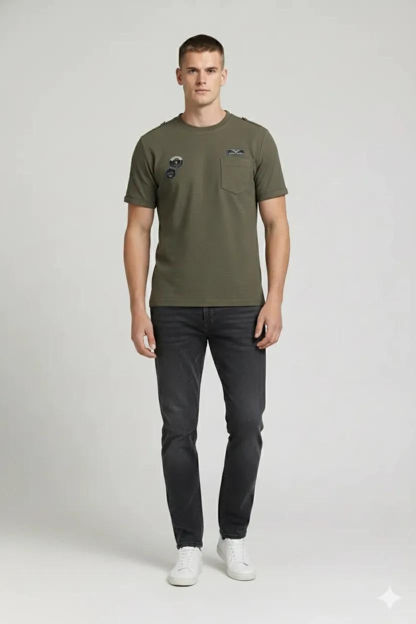 Men Olive Printed Round Neck  T-shirt