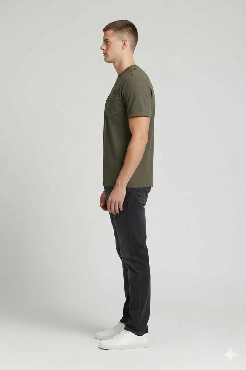 Men Olive Printed Round Neck  T-shirt